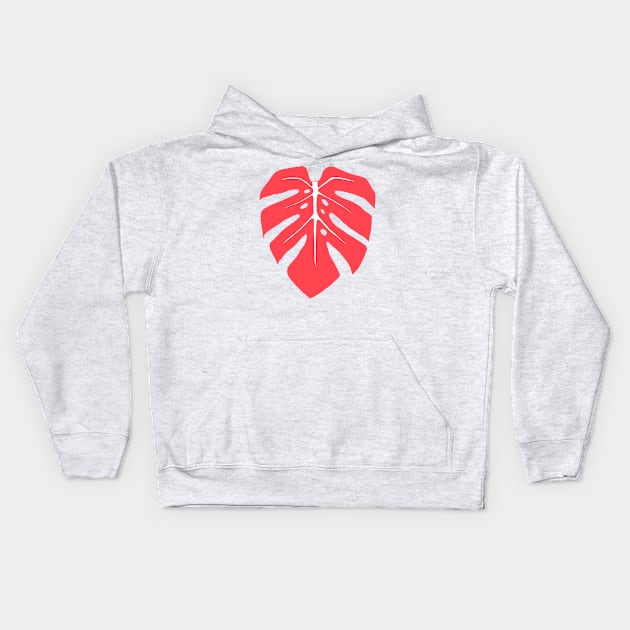 Coral Pink Monstera Leaf Kids Hoodie by ally1021